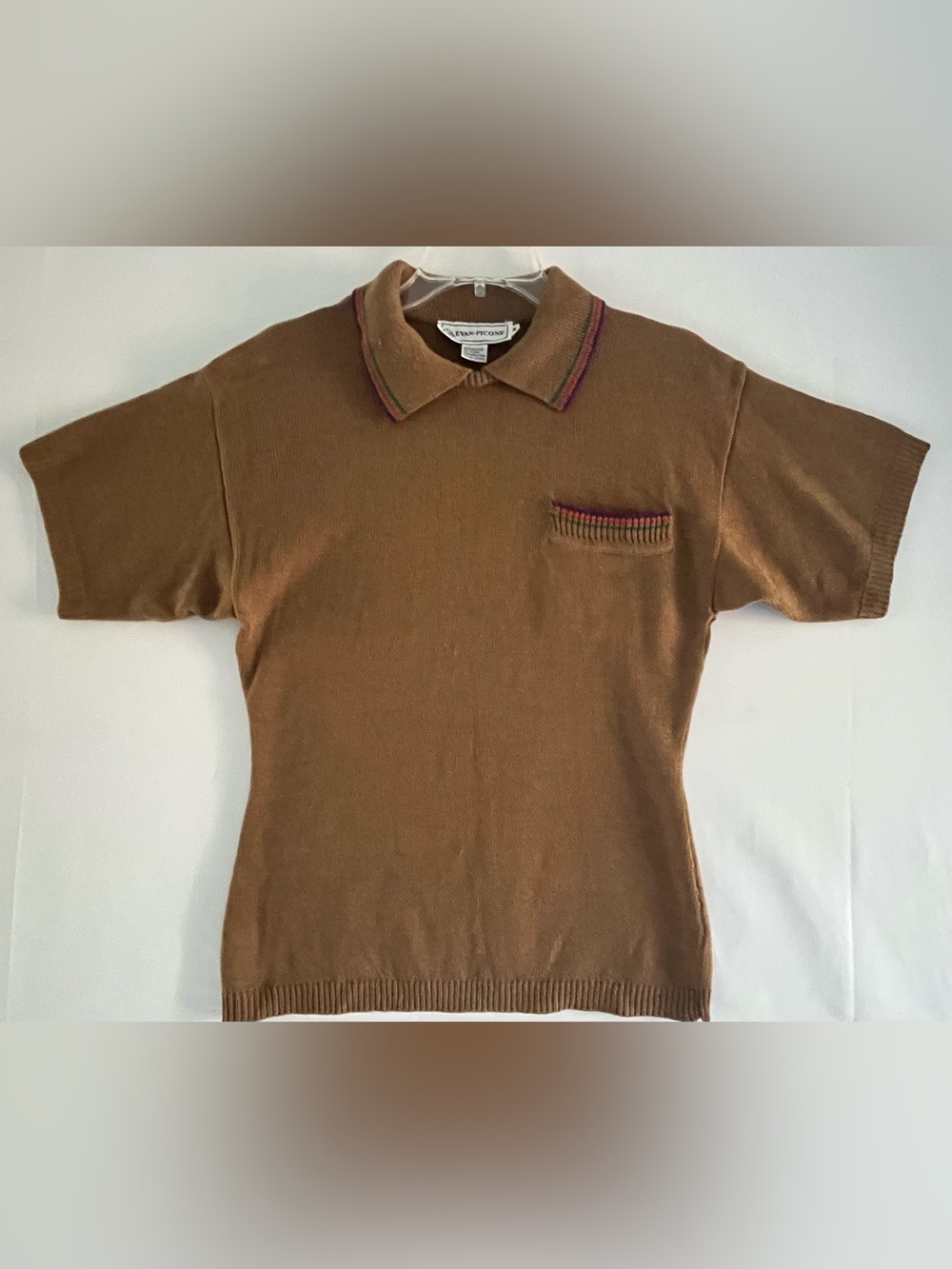 Vintage Evan-Picone Brown Knit Polo Top Sweater M